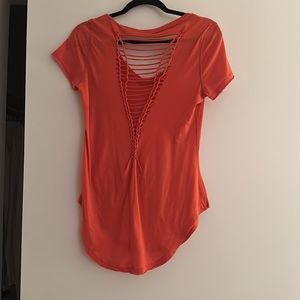 We The Free Shirt with Cut Out Back Coral V Neck Shirt
